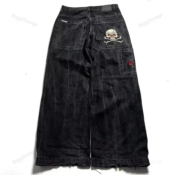 American Jnco Big Pocket Boxing Kangaroo Print Wash Wide Leg Jeans Y2K Hip Hop Street Casual Loose Denim for Men and Women Pant ZR