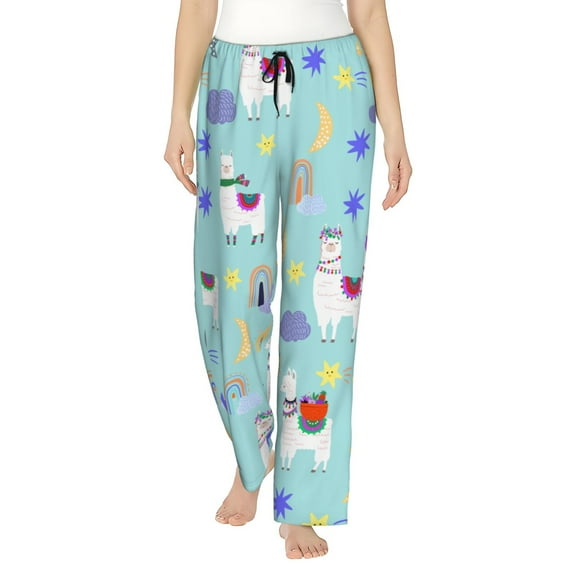 Llama Blue Women's Comfy Pajama Pants with Pockets,Soft Stretch Drawstring Lounge Pants, Soft Casual Wide Leg Pjs Sleep Bottoms
