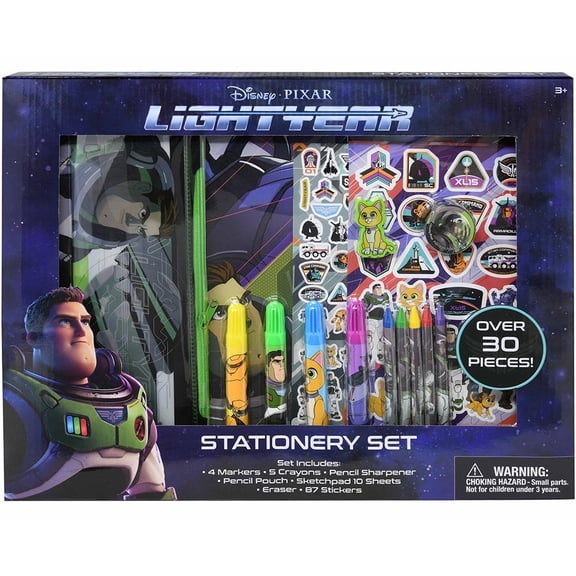 Buzz Lightyear Over 30pc Stationery Set in Box- PENCIL CASE, STICKERS, MARKER & MORE!