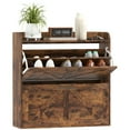 thumbnail image 1 of HOMCOM Narrow Shoe Cabinet 2 Flip Drawer Shoe Storage Cabinet, Rustic Brown, 1 of 10
