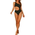 thumbnail image 2 of INSPIRE CHIC Women's 1 Piece One Shoulder Swimsuit, Asymmetric Waist Cutout Solid Swimwear Bathing Suit Monokini Black Large, 2 of 5