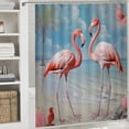 thumbnail image 6 of Orinice Beach Shower Curtain, Pink Flamingo Tropical Coastal Theme Shower Curtain, Blue Teal Sea Turtle Starfish Shell Ocean Sandy Beach Nautical Shower Curtain for Bathroom with Hooks, 36x72, 6 of 7