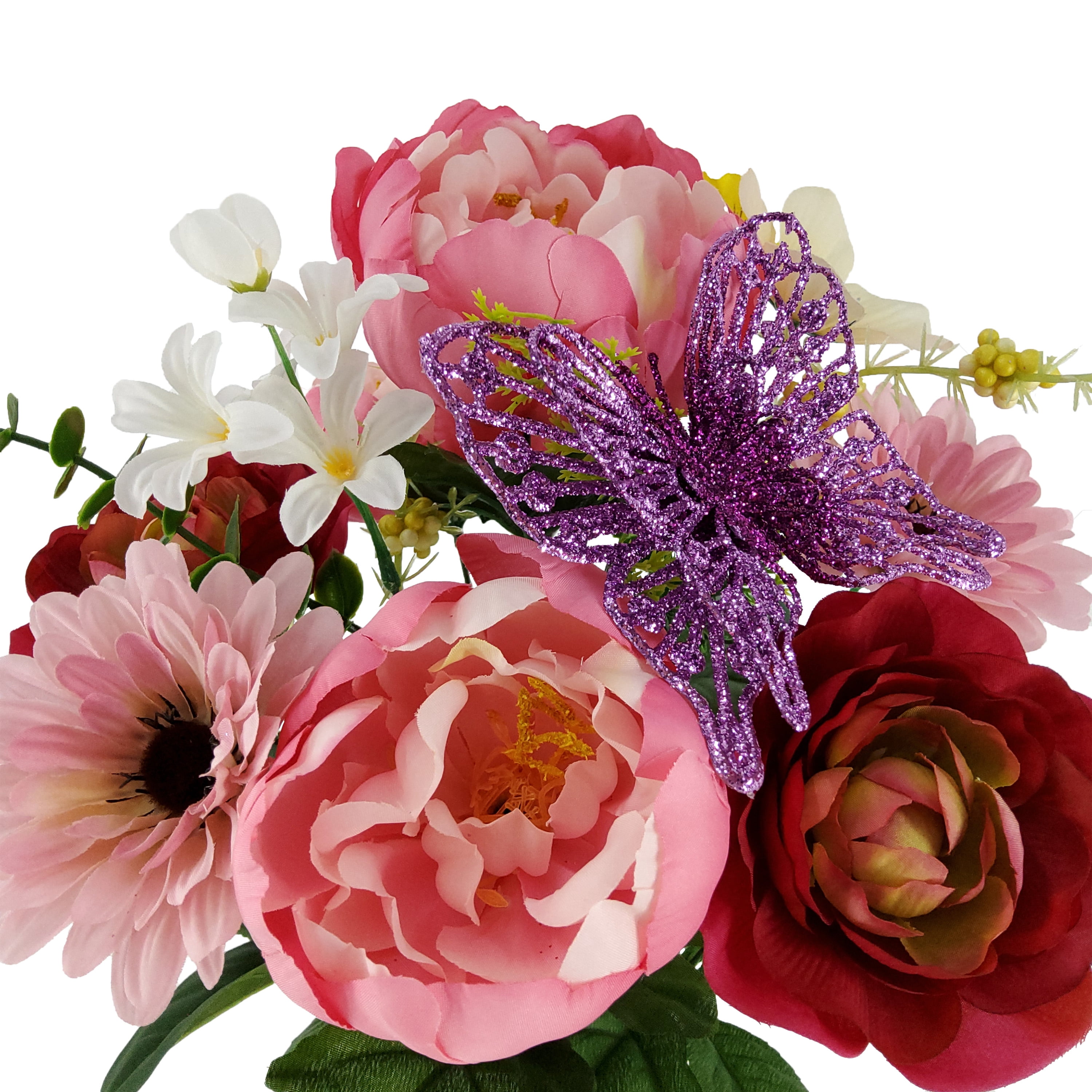 Mainstays 18.5in Indoor and Outdoor Artificial Mixed Bouquet,Peony and Ranunculus, Pink Color.