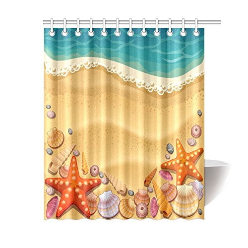 MOHome Seashell Beach Theme Shower Curtain Waterproof Polyester Fabric
