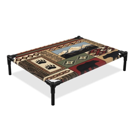 Bear Mountain Elevated Dog Bed Vintage Rustic Farmhouse Brown Red Maple Leaves Silhouette Cooling Breathable Outdoor Raised Dog Cot Bed with Metal Frame Non-Slip Feet for Medium Dog 24x20in