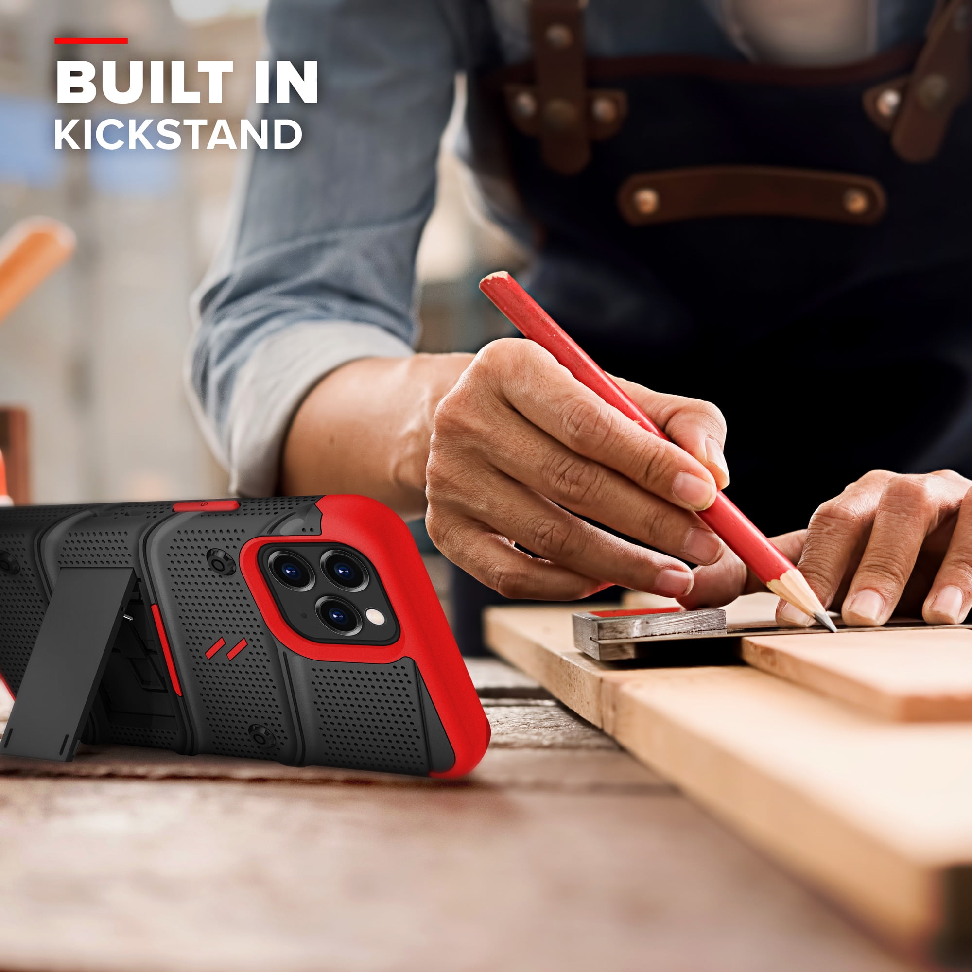 ZIZO BOLT Series for iPhone 12 Pro Max Case with Screen Protector Kickstand Holster Lanyard - Black & Red