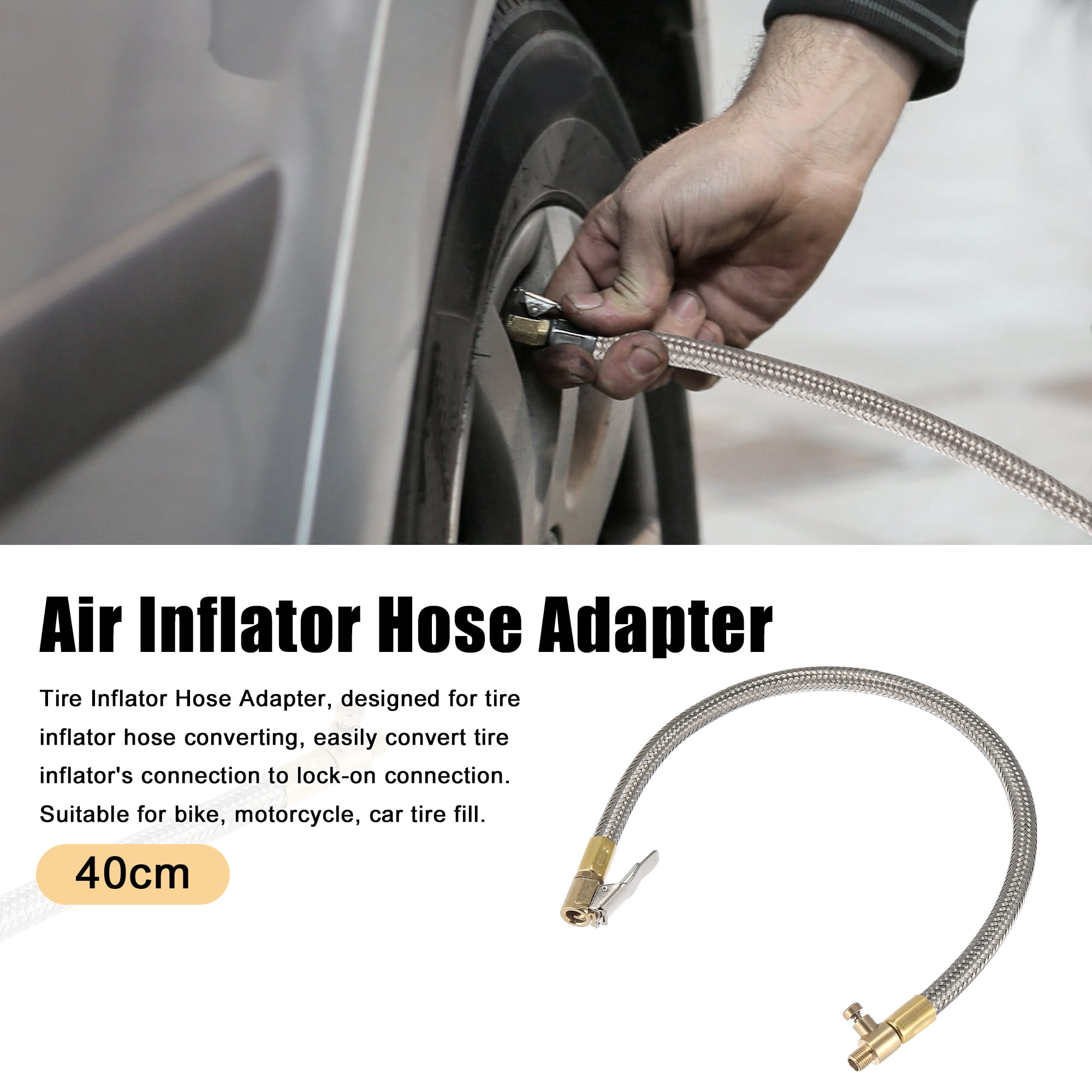 Unique Bargains Flexible Stainless Tire Valve Air Chuck Inflator Hose 15.75"