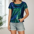 thumbnail image 2 of Shirts For Women Tees Tops Sequin Short Sleeve Round Neck Disco Party Summer Blouse Night Out Trendy Outfits, 2 of 3