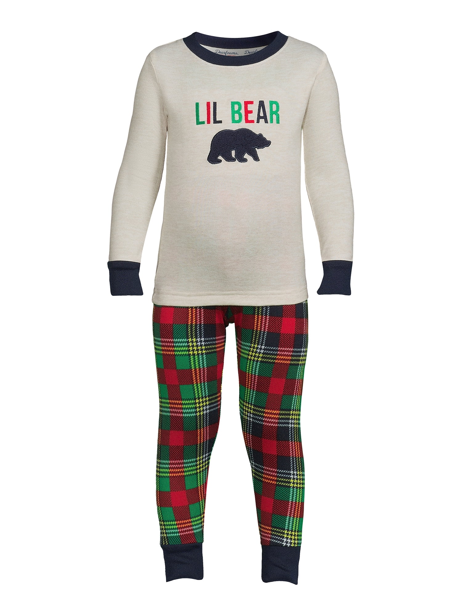Dearfoams Toddler Unisex Plaid Bear Matching Family Pajamas Set, 2-Piece, Sizes 2T-5T