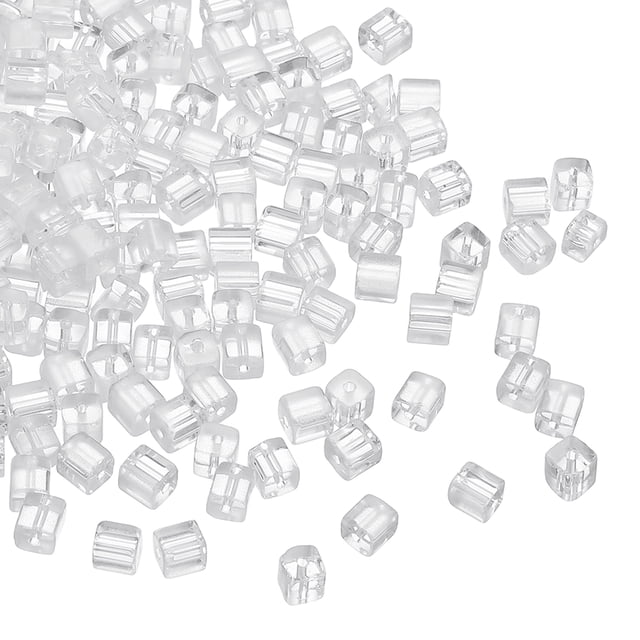 Uxcell 500 Pcs Perlas de Cubo de Cristal, 7mm Transparentes Perlas Cuadradas Facetadas para Manualidades de Joyería DIY Pulsera Aretes Collar, Blanco