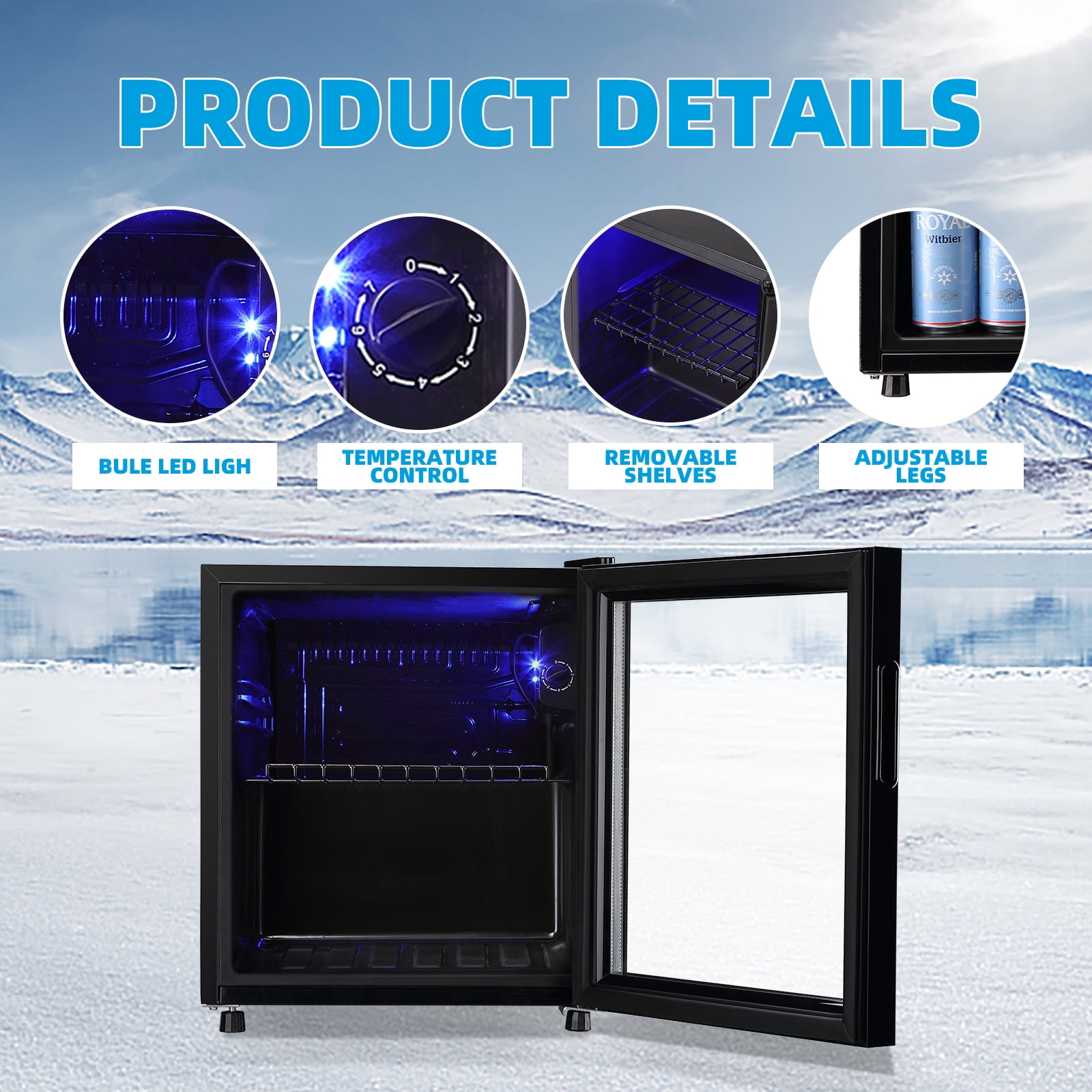 TACOOL 50Cans Mini Beverage Refrigerator Cooler, Mini Fridge with Glass Door 7 Temperature Setting for Home/Bar/Office