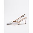 thumbnail image 3 of On feet& in love Women's Pointed Toe Slingback Heels with Geometric Buckle - White PU Leather Dress Pumps for Party & Wedding - Size 5.5, 3 of 8