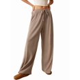 thumbnail image 2 of Pantalones Palazzo de Cintura Alta con Bolsillo y Pierna para Mujer, para Otoño e Invierno. Caqui L, 2 of 9