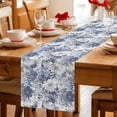 thumbnail image 5 of Blue Floral Table Runner - 36 Inch Long Spring Botanical Flowers Leaves Vintage Cotton and Linen Blended Dress Scarves Farmhouse Table Runner for Kitchen Dining, Coffee Table, 13" x 36", 5 of 8
