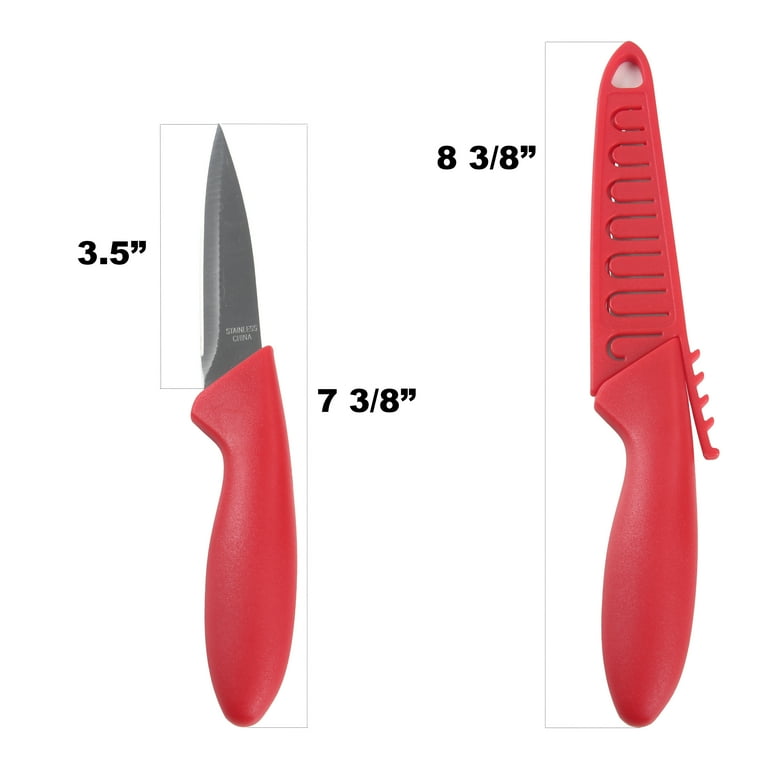 Mainstays Stainless Steel Color 3.5 Kitchen Paring Knife with Red Handle 