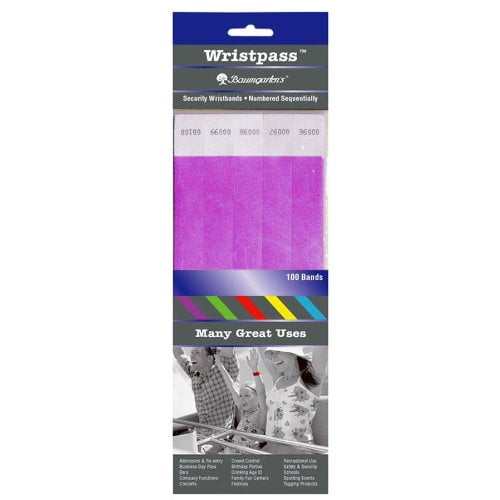 SICURIX Sequentially Numbered Security Wristbands, 3/4", Purple, Pack of 100