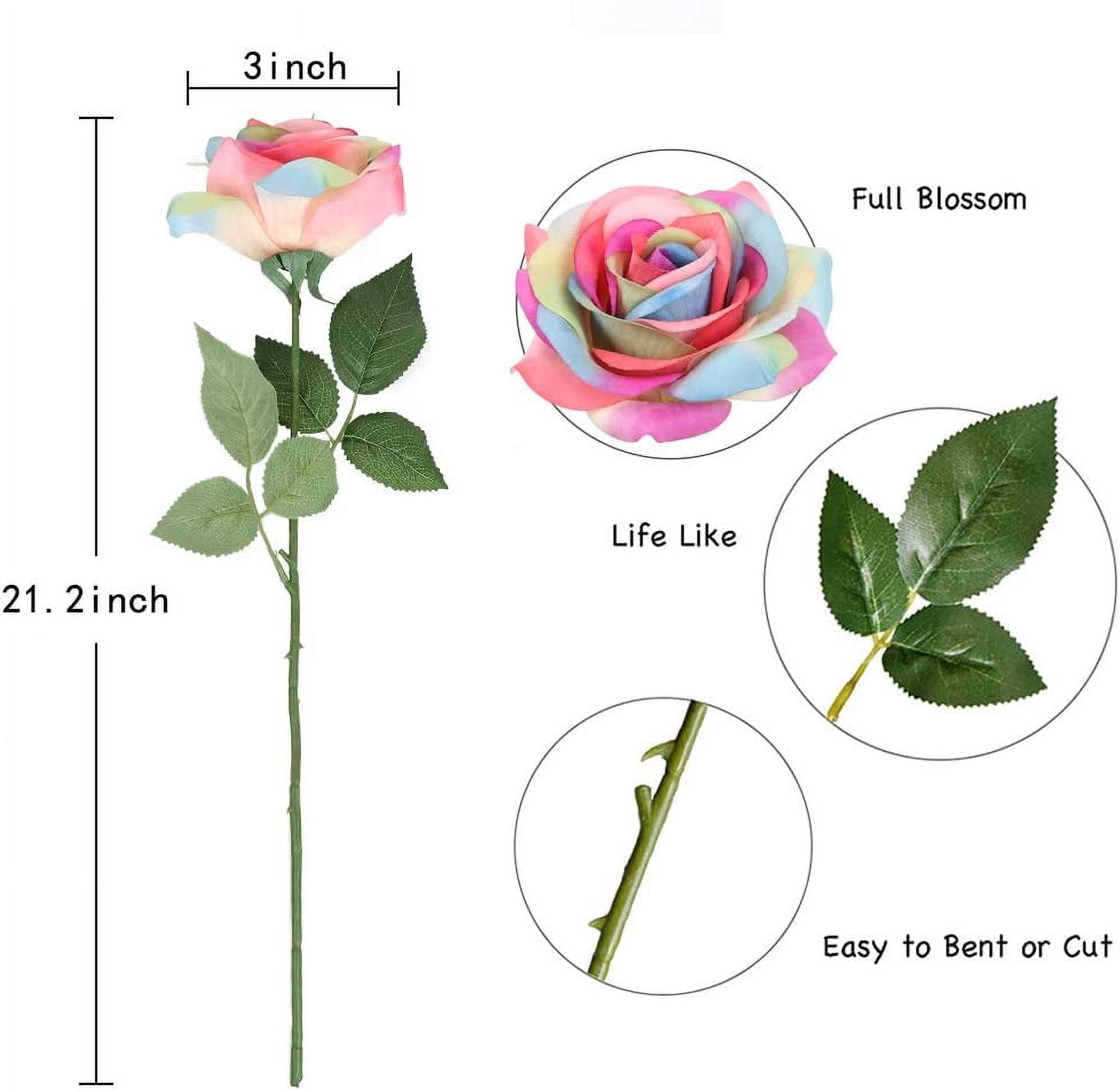 Artificial Rainbow Flowers, Rainbow Roses Bouquet Fake Rainbow Roses Real Touch Roses Silk Flowers for Floral DIY Home Wedding Decor Party Garden Bridal Bouquets Decorations (Rainbow)