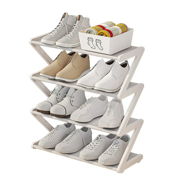 Upgrade 4-Tier Small Shoe Rack Thickened Steel Stackable Shoe Shelf, Storage Shoe Stand Organizer For Closet Entryway Hallway, Multifunctional Storage Rack