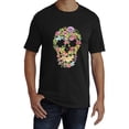 thumbnail image 2 of Mens Flower Skull Bone T-Shirt - Floral Rose Dia de Los Muertos Shirt Black Medium, 2 of 3