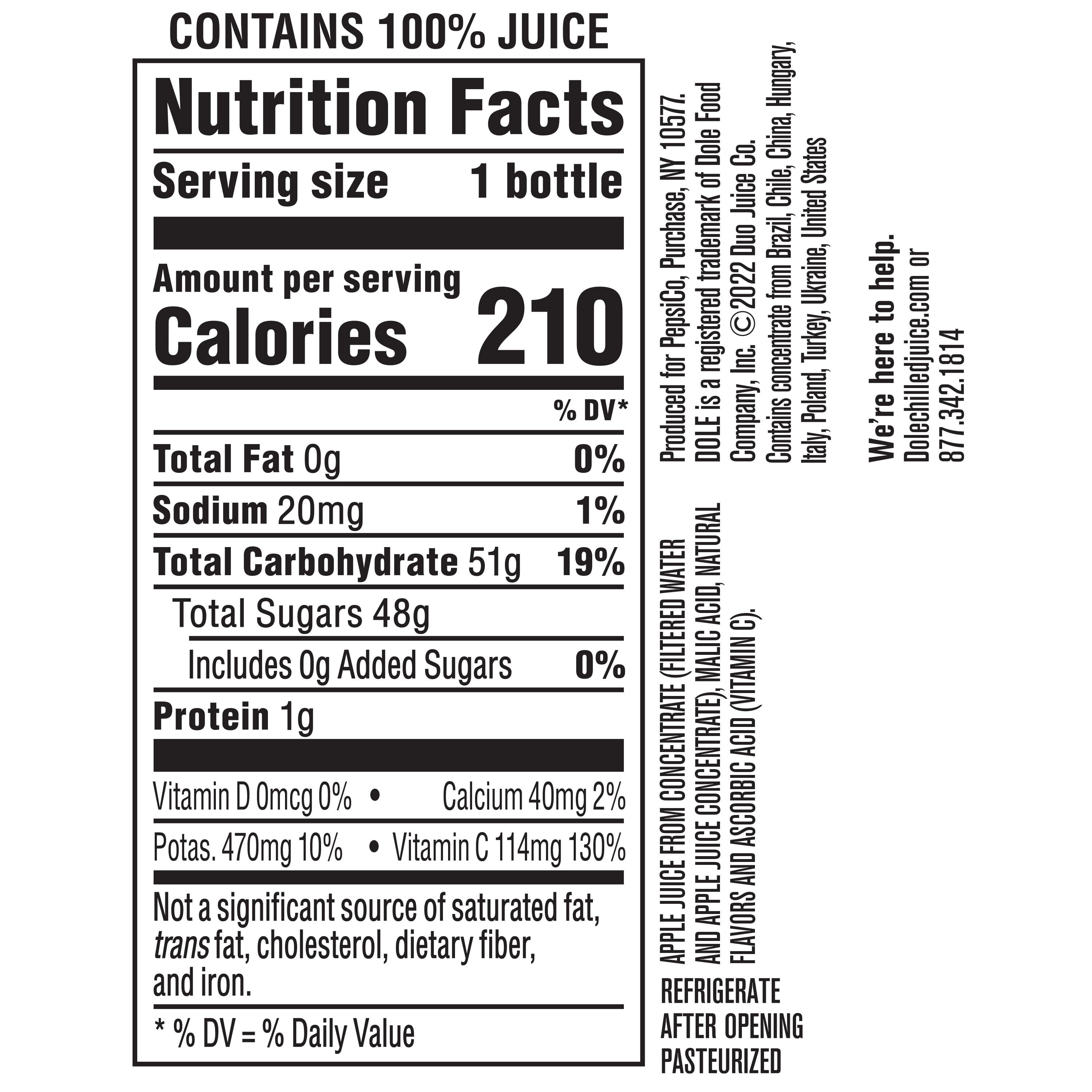 Dole 100% Apple Juice Drink, 15.2 fl oz Bottle, Shelf-Stable