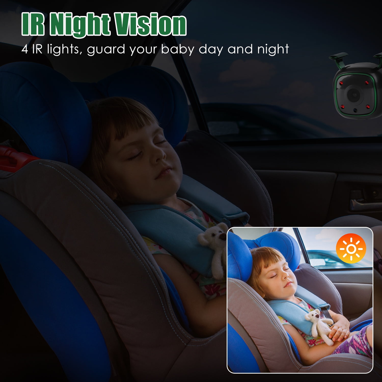 Moclever 1080P Baby Car Camera for 2 Kids, Dual Channel Car Baby Monitor with 120°Wide View 6.86in HD Split Screen Night Vision, Black
