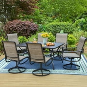 MF Studio 7-Piece Patio Dining Set with 6 High-Back Swivel Padded Sling Chairs & Rectangular Table, Black & Gray-Brown