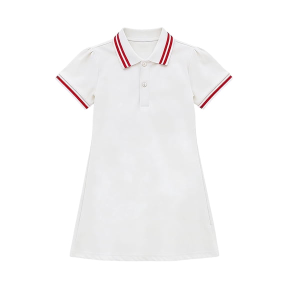 OGLCCG Girls Active Tennis Dress Short Sleeve Summer Casual School Uniform Athletic Dresses A Line Cotton Sporty Dress 3-16 Years