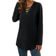 thumbnail image 5 of Nlife Women Lace-Up Long Sleeve Top V Neck Basic Blouse Pullover Tunic Top, 5 of 11