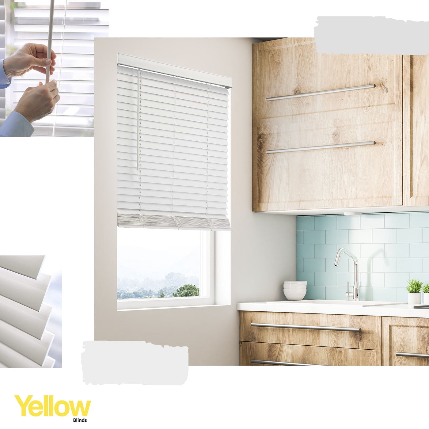 Yellow Blinds White Cordless 2” Faux Wood Blinds for Windows with Valance, 30.5"W X 48"H, Room Darkening & Light Filtering, Easy Install, Moisture-Resistant Window Treatment