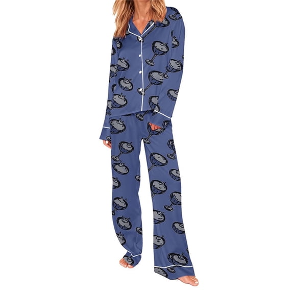 Womens 2 Piece Pajama Sets Casual Printed Lapel Long Sleeve Tops and Pants Loose Fashion Lounge Sleepwear Home Set