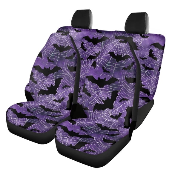 FOR U DESIGNS Bat Spider Web Purple Print Car Seat Covers Full Set Non-Fading Car Seat Protectors Non-Slip Front Seat Covers with Matching Back Car Seat Cover Auto Interior Decoration