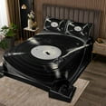 thumbnail image 2 of Erosebridal 70s Party Vinyl Record Coverlet Set Twin, Retro Black Grey Phonograph Bedding Set 2pcs, 2 of 5