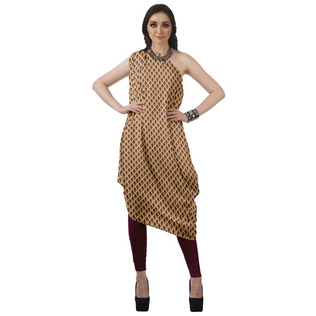Moomaya Robe Kurti Sans Manches à une Épaule Imprimée pour Femmes Vêtements de Fête Boho