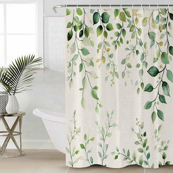Green Eucalyptus Bathroom Curtain 78 Inch Shower Curtain with Hooks, Country Nature Leaf Succulent Plant Waterproof Polyester Bath Curtain Washable Bathtub Curtain 72''x 78''