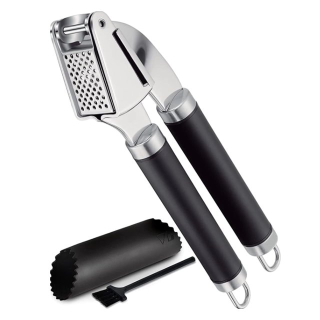 Prensa de ajo de acero inoxidable - Juego de picadora, trituradora y peladora de ajo de grado profesional premium - Fácil de limpiar, apta para lavavajillas y resistente a la oxidación, XianweiShao 8390615125079