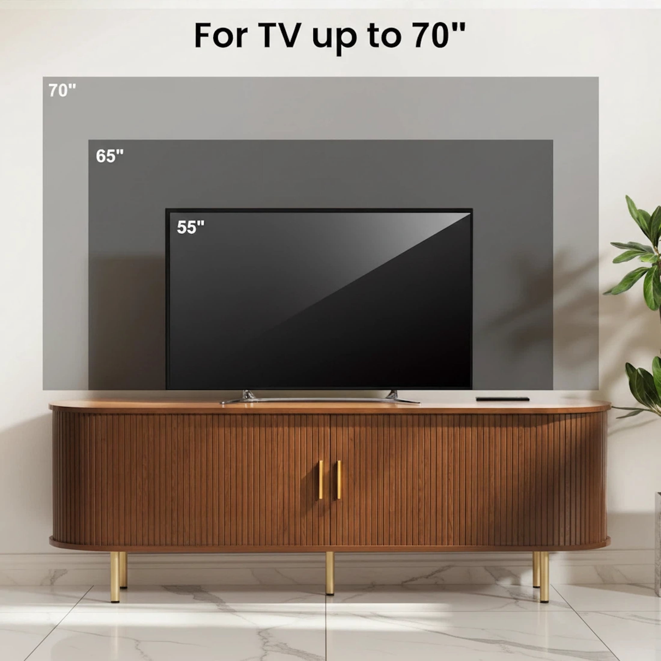 Aisword 63 Inch TV Stand with Power Outlet for TVs up to 70 Inch, Entertainment Center with Storage and Adjustable Shelves, Media Console with Sliding Doors for Living Room, Walnut