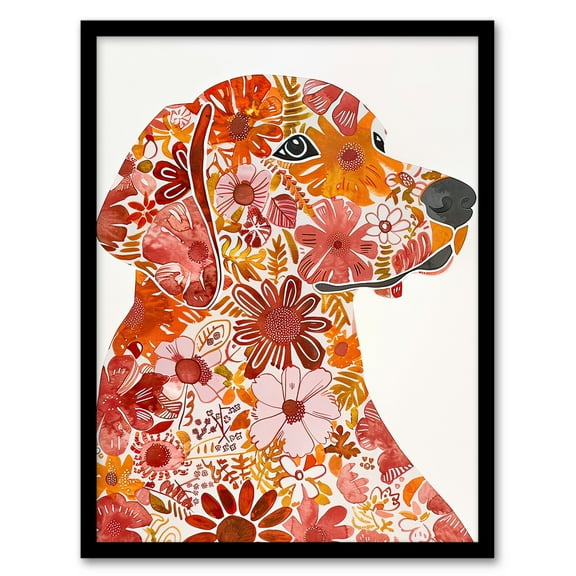 Artery8 Flower Pattern Red Labrador Dog Lover Portrait Living Room Art Print Framed Poster Wall Decor 12x16 inch