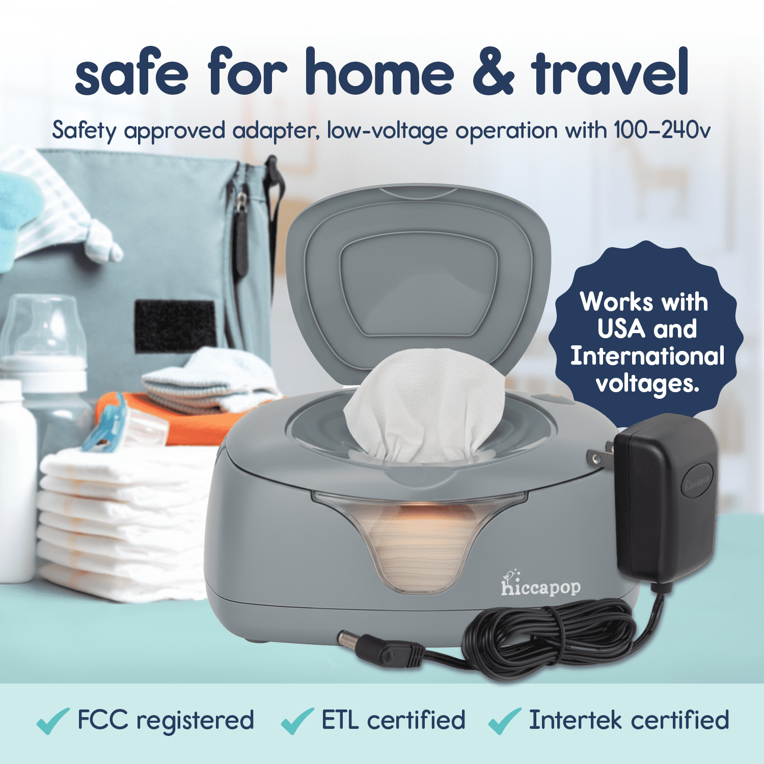 Hiccapop Baby Wipe Warmer and Wet Wipes Dispenser with Changing Light, Gray