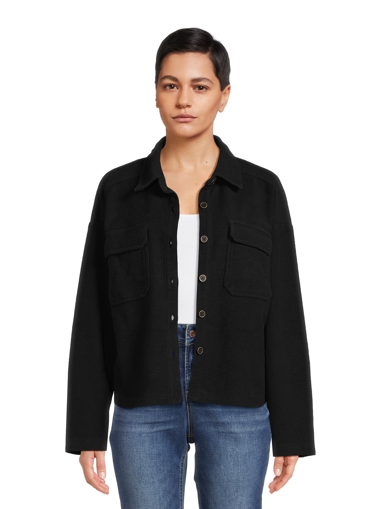 Time and Tru Women's Cropped Corduroy Shacket, XSXXL