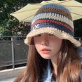 thumbnail image 4 of Knitted Hat for Women Striped Fisherman Hat Ethnic Color Contrast Cap Fashion Female Hat Teens Headwear, 4 of 9