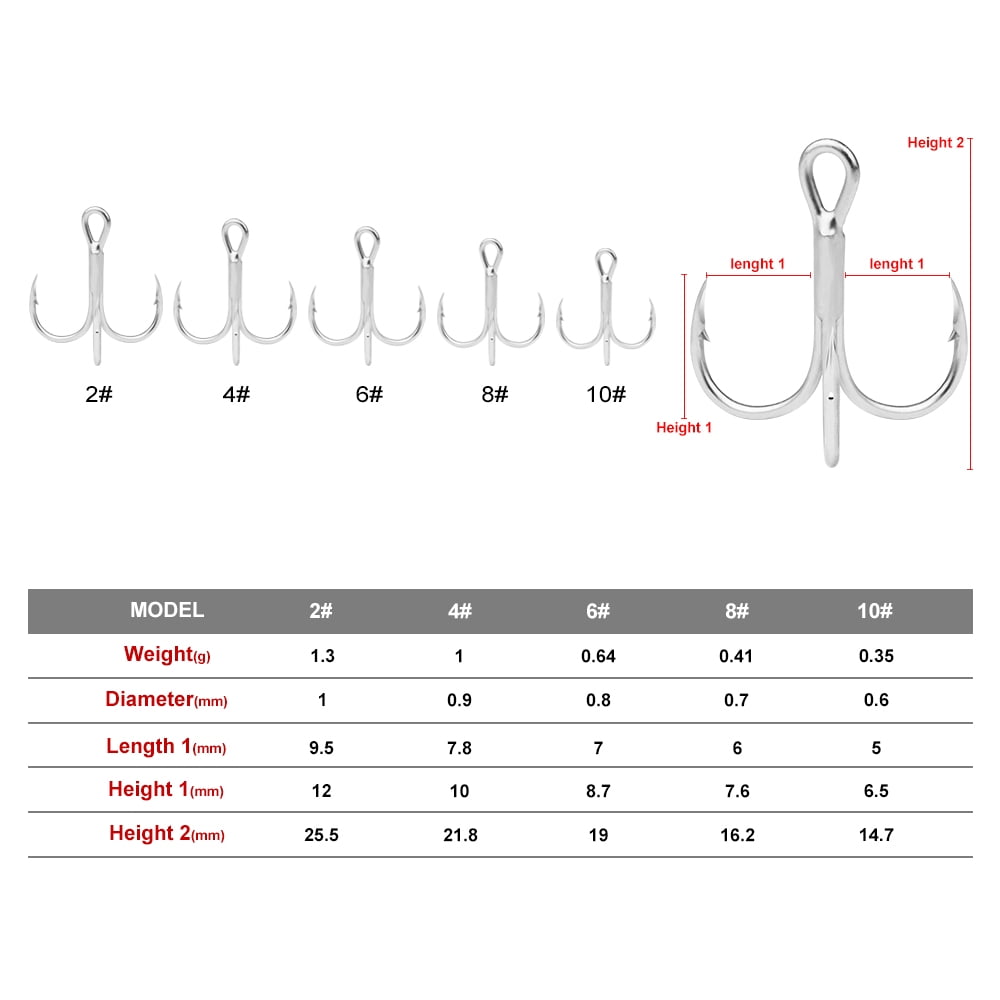 50pcs/lot Saltwater Fishing Hook Matte Tin Treble Hooks 2/0#-1/0#-1#-2#-4#-6#-8# High-Carbon Steel High Strength 3X Hooks