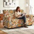 thumbnail image 3 of SCRAWLGOD Boho Paisley Floral Print Recliner Loveseat Cover for Dogs Stretch Non Slip Furniture Protector Anti Scratch Recliner Cover with Pocket, 3 of 8