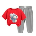thumbnail image 2 of Girls' 2 Piece Outfits Casual Elastic Jogger Pants and Cartoon Printed Short Sleeve Top Set Easter Clothes (7 Years, Red), 2 of 3