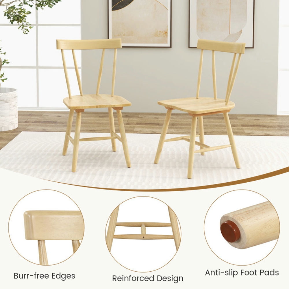 Finihen Dining Chair, Armless Chair, Windsor Style Armless Chairs with Solid Rubber Wood Frame, for Living Room, Bedroom, Kitchen, Dining Room, Natural Finihen Dining Chair, Armless Chair, Windsor Style Armless Chairs with Solid Rubber Wood Frame, for Living Room, Bedroom, Kitchen, Dining Room, Natural