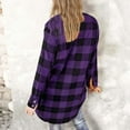 thumbnail image 4 of TKLPEHG Color Block Plaid Shacket Jacket Womens Fall Fashion Long Sleeve Casual Lapel Button Shirt Loose Comfy Blouse Thin Coats (Purple,M), 4 of 9