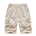 thumbnail image 4 of RYRJJ Men's Tactical Camouflage Cargo Shorts Elastic Waist Relaxed Fit Cotton Casual Outdoor Lightweight Work Shorts Multi-Pockets(Beige,L), 4 of 6