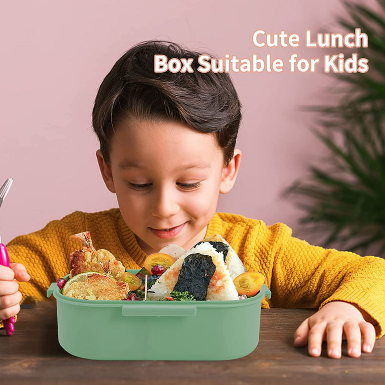 Adult and children's bento box, fashionable adolescent adult lunch box,  with 5 compartments, durable, suitable for microwave/dishwasher, , perfect  for dining out green