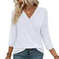 thumbnail image 2 of OSOLU Women Fashion Solid Color 3/4 Sleeve T-Shirt Tee Tops V-Neck Casual Loose Tops Cozy Dailywear, 2 of 6