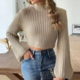 thumbnail image 2 of Npasoilc Cropped Sweaters for Women 2024 Trendy Fall Winter Long Puff Sleeve Round Neck Pullover Crochet Knitted Jumper Tops Casual Loose Sweaters Outfit Clothes, 2 of 8