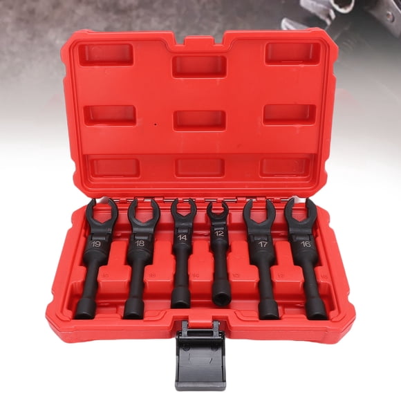 Flare Nut Socket Wrench, 6 Pcs Crows Foot Line Wrench Set 6 Point Open Design for Fuel Brake Hydraulic Lines